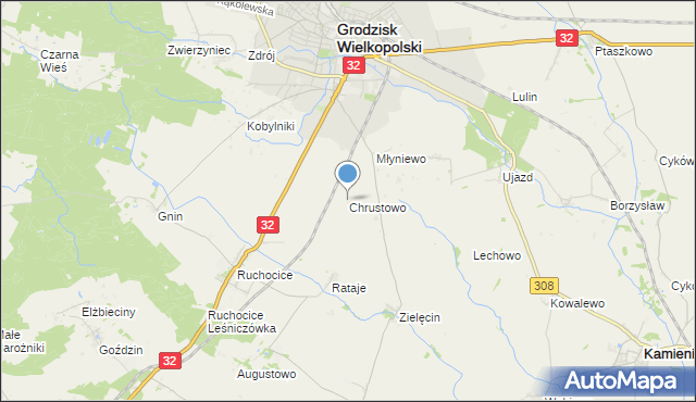 mapa Chrustowo, Chrustowo gmina Grodzisk Wielkopolski na mapie Targeo